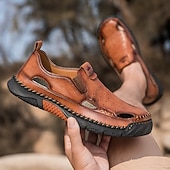 abordables Sandalias casuales-Mocasines casuales de verano de piel sintética para hombre: diseño recortado transpirable, suela flexible y ligera, cómodos para playa, resort, viajes y uso diario.