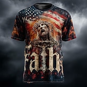  T-shirt chrétien Jésus de la Bible pour le 250ème anniversaire de l'Amérique à manches courtes T-shirt 3D impression col ras du cou religieux patriote décontracté quotidien fête noir 1 vêtements été