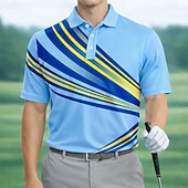 cheap Men's Golf Polo-Men's Geometic Golf Sports Polo Shirts Short Sleeve Polo Shirts Collared Shirts Casual Athleisure Buttons Spring &amp; Summer Blue White Yellow