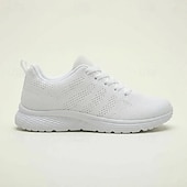 billige Sneakers til kvinner-hvite strikkede tursko til dame – lette, pustende og komfortable snøresko for daglig bruk