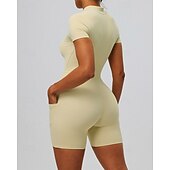 economico Set e Tutine-Per donna Tute da allenamento Tutina Tasca Cerniera Frontale Tinta unica Body Estate Primavera Autunno Bianco latte Nero Corsa Fitness Yoga Sollevamento glutei Asciugatura Rapida Elastico Manica Corta