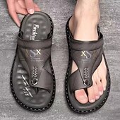 abordables Sandalias de Vacaciones-Sandalias de hombre de piel sintética marrón: calzado informal de verano, correa ajustable, ideales para viajes al aire libre y para el día a día.