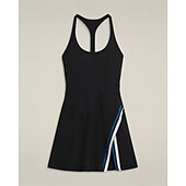 cheap Women's Tennis Dress-Women's Solid Colored Tennis Dress with Shorts Sports Dress Sport Dress Sleeveless Zip Up Pocket Racerback Elastic Sweat-Wicking Breathable Tennis Running Fitness Scoop Neck Dress Black White Blue