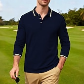 cheap Men's Classic Polo-Men's Golf Shirt Golf Polos Shirts Casual Street Lapel Long Sleeve Basic Modern Plain Buttons Spring Fall Regular Fit Black White Red Navy Blue Dark Grey Light Blue Golf Shirt