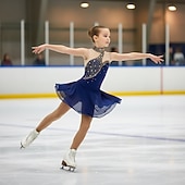 cheap Figure Skating Dresses-Figure Skating Dress Girls' Ice Skating Dress Violet Navy Black Patchwork Asymmetric Hem Stretchy Training Competition Skating Wear Classic Crystal / Rhinestone Sleeveless Ice Skating Figure Skating