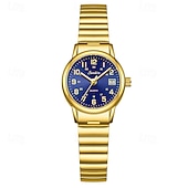 abordables Montres à quartz-Montre femme facile à lire, à quartz, avec bracelet extensible en acier inoxydable, cadran bleu turquoise avec affichage de la date, étanche, élégante et décontractée, idéale comme cadeau pour femme