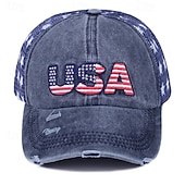 economico 250° Anniversario degli Stati Uniti-Cappellino da baseball patriottico in cotone lavato con stella della bandiera americana ricamata, cappellino da camionista vintage effetto invecchiato con rete per uomo e donna, 4 luglio, giorno