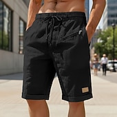 economico retrò-Per uomo Shorts di Lino Pantaloncini Estivi Shorts da Spiaggia Coulisse Elastico in vita Tasca con cerniera Semplice Tinta unita Comodità Morbido Lunghezza al ginocchio Quotidiano Spiaggia Moda Chic