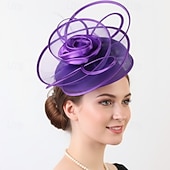 baratos Fascinadores-Fascinadores Sinamay Casamento Aniversário Elegante Vintage Estilo bonito Com Penas Flor Capacete Chapéu