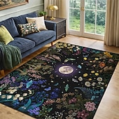 お買い得  エリアラグ-満月と花柄、キノコをモチーフにしたエリアラグ。植物と神秘的な庭園のデザインが特徴で、エレガントで耐久性のある装飾品として、episodic drawing が制作しました。