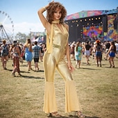 cheap Outfits-Retro Vintage 1970s Waist Belt Jumpsuit Sleeveless Hippie Disco Fancy Dress Women's Halloween Carnival Music Festival Retro Theme Party Adults' Belt Jumpsuit Summer