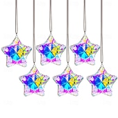 cheap Wall Sculptures-1/6Pcs Rainbow Pentagram Star Crystal Suncatcher  Prism Pendant Crafts for Home Office Garden Decoration Rainbow Maker Window Pendant