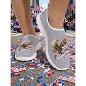  Men's Patriotic Breathable Mesh Slip-On Sneakers – Eagle and Flag Design for Parades, 4th of July, USA Anniversary and National Celebrations
