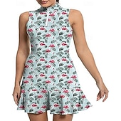 お買い得  女性のドレス-女性用 グラフィック レオパード 幾何学模様 テニスドレス ショートパンツ付き スポーツドレス ゴルフポロドレス ノースリーブ ラッフル パッチワーク クォータージップ 弾性ある モイスチャーコントロール 高通気性 テニス ゴルフ バドミントン スタンドカラー ドレス レッドとブラック フォレストグリーン バイオレット テニスウェア