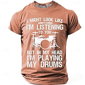 cheap Music &amp; Instrument Graphic T shirts-Men's "In My Head I'm Playing My Drums" Funny Drummer Graphic T-Shirt Percussionist Joke Quote Tee Musician Gift Band Practice Gear Distressed Style Casual Short Sleeve Apparel S-3XL