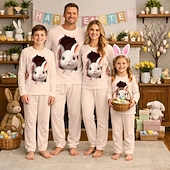 cheap Easter Family Matching Outfits-Family Easter Pajamas Graphic Bunny Casual Print Khaki Long Sleeve Vacation Matching Outfits