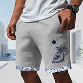 preiswerte 3D-Sweatshorts für Herren-Herren Kokospalme Blumendruck Tropische Blumen Waffel-Shorts Freizeitshorts Shorts mit Struktur Mittlere Taille Hawaiihemd Outdoor Urlaub Elastischer Kordelzug in der Taille Shorts mit Taschen