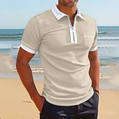 billiga Herrars klassiska polo-Herr Polo Pikétröjor Dagligen Utomhus Tröjkrage Fjärdedels blixtlås Kortärmad Mode Bekväm Slät Lappverk Dragkedja Sommar Skräddarsydd passform Vin Fördjupad grön Svart Vit Gul Marinblå Polo