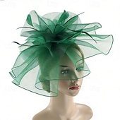 economico Fascinatori-Fascinator Piuma Rete Matrimonio Compleanno Elegante Vintage Carino Con Piuma Tulle Copricapo Copricapo