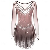 baratos Figure Skating Dresses-Figure Skating Dress Women's Ice Skating Dress Dark Pink Black White Patchwork Open Back Stretchy Training Competition Skating Wear Classic Crystal / Rhinestone Long Sleeve Ice Skating Figure Skating