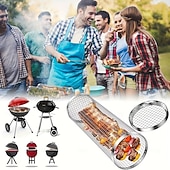 cheap Grills &amp; Outdoor Cooking-2pcs/set Portable Stainless Steel Barbecue Grill Set, Stainless Steel Portable Barbecue Cooking Rack, Barbecue Tool Set, Outdoor Grill Basket, Outdoor Camping Grill, Outdoor Round Barbecue Fire Pit