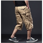 abordables Clásico-Hombre Pantalones tipo cargo Pantalón Corto Cargo Pantalón corto Pantalones cortos casuales Bolsillo Cintura elástica Plano Medio corto Casual Exterior Ropa de calle Moda Ropa de calle Negro Caqui