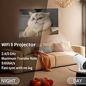 זול מקרנים-מקרן מיני חכם נייד עם wifi ו-bluetooth, מקרן מיני מסתובב 180° לסרטים בחוץ &amp;ספורט, תומך ב-4k/1080p, מתנה מושלמת לאוהד כדורגל לעיצוב מסיבה בחצר האחורית של עונת המשחקים של 2026
