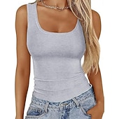  Dames T-shirt Effen Modieus Stijlvol Klassiek Mouwloos U-hals Normale tops Dagelijks Uitgaan Weekend blauw Zwart Wit Wijn Groen Zomer Lente