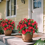 abordables Flores artificiales-6 ramos de flores artificiales de impatiens para decoración de exteriores, ramo de flores de seda, plantas artificiales resistentes a los rayos UV para primavera y verano, jardín, porche, ventana,