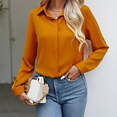 cheap Blouses &amp; Shirts-Women's Shirt Blouse Chiffon Tops Patchwork Buttons Plain Elegant Vacation Vintage Long Sleeve Shirt Collar Regular Tops Daily Holiday Going out Black White Yellow Wine Sky Blue Summer Spring