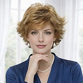 baratos peruca mais velha-Peruca curta e elegante prateada para mulheres - estilo pixie despenteado com volume natural