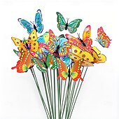 cheap Artificial Flower-12pcs Glowing 3D Butterfly Stakes, Luminous Imitation Colorful Butterfly Stakes for Garden Planters, Outdoor Decor, Yard Decor, Flower Pot Bonsai Decor