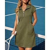 Χαμηλού Κόστους Φόρεμα Γυναικών-Γυναικεία Μονόχρωμο Φόρεμα τένις Αθλητικό φόρεμα Φόρεμα πόλο γκολφ Κοντομάνικο Τσέπη Τρίμηνο φερμουάρ Σκούπισμα ιδρώτα Αναπνέει Τέννις Γκολφ Pickleball Γιακά με φερμουάρ Φορέματα