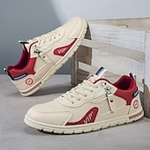 economico Scarpe Casual con Lacci-sneakers da uomo in similpelle beige: eleganti e traspiranti per uscite casual, viaggi e comfort quotidiano