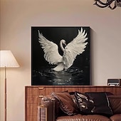 cheap Animal Paintings-Handmade Oil Painting Canvas Wall Art Decoration Modern Retro Animals White Swan for Home Decor Rolled Frameless Unstretched Painting/Stretched Frame Hanging Painting