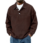 preiswerte Klassisches Poloshirt für Herren-Herren Baumwoll-Poloshirt Lässig Urlaub Klassisch Langarm Mode Basic Einfarbig Einfach Vintage-Stil Gewaschen Winter Frühling &amp; Herbst Ganzjahres Lässiger Schnitt Schwarz Hellgrün Rosa Marineblau