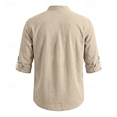 economico Classico-Per uomo Camicia Camicia di lino Camicia Estiva Abbigliamento da spiaggia Camicia con colletto alla coreana Camicia con Bottoni Semplice Casuale Vacanza Blu Nero Bianco Cachi Manica Lunga Colletto a