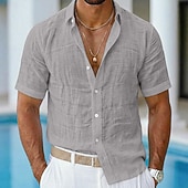 abordables Vacances-Homme Chemise Chemise en lin Chemise Décontractée Chemise Boutonnée Chemise en coton Uni Occasionnel Plage Bleu Noir Blanche Rose Claire Manche Courte Col Rabattu Été Vêtement Tenue Pur