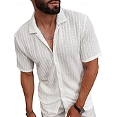 economico Camicie casual eleganti da uomo-Per uomo Camicia Camicia casual Camicia Jacquard Nero Bianco Kaki Azzurro Manica Corta Semplice Colletto a Camicia Casuale Quotidiano Traforato Abbigliamento Poliestere Elegante Moda Casual