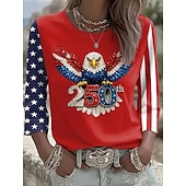  American Independence Day Women's T Shirt Print Graphic Flag Vintage Fashion Stylish Long Sleeve Crew Neck Round Neck Regular Tops Daily Weekend Blue Black Red Spring Fall Winter
