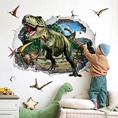 olcso Faliszőnyegek-3D őskori dinoszaurusz világ t-rex triceratops brachiosaurus törött falhatás dzsungel fali kárpit ajtó banner gyerekek hálószoba fiúk játszószoba dekoráció születésnapi buli háttér