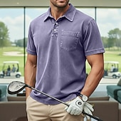 baratos Polo Clássico Masculino-Homens Camisas Polo Camisa 100% algodão com lavagem ácida Casual O negócio Lapela Manga Curta Moda Básico Tecido Vintage Angustiado Verão Primavera Primavera Verão Normal Castanho Escuro Preto Verde
