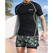 Недорогие Мужская Сёрфинг Одежда-Муж. Стандарт Рашгард из 2 частей Рубашка для серфинга Купальник-шорты Графика Кулиска С компрессионным вкладышем УФ-защита от солнца Быстровысыхающий Дышащий Без рукавов С короткими рукавами