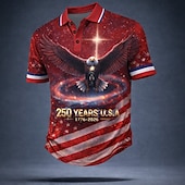 Χαμηλού Κόστους Πατριωτικά 250 Πόλο-4η Ιουλίου 2026 250η Ανδρικά Αμερικανική σημαία των ΗΠΑ Μπλουζάκια πόλο Κοντομάνικο Μπλουζάκια πόλο Πέτο Καθημερινό Ένδυση γυμναστικής και άθλησης Καθημερινά Ρούχα Φεστιβάλ στολή 3D εκτύπωση Κουμπιά