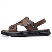 ieftine Sandale casual-Sandale de vară pentru bărbați, maro deschis, cu barete reglabile – piele moale, ușoare, casual, perfecte pentru plajă, activități în aer liber și utilizare zilnică