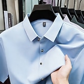 economico camicie da uomo no stiro-Per uomo Camicia Camicia elegante Camicia non stiro Tinta unica All'aperto Lavoro Verde Manica Corta Collo ripiegato Estate Primavera Abbigliamento Bottoni