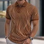  Men's Geometric Line Polo Shirts Short Sleeve Polo Shirts Collared Shirts Business Casual Athleisure Buttons Spring & Summer Blue Purple Brown