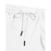 cheap Holiday-Men's Linen Shorts Summer Shorts Beach Shorts Drawstring Pocket Plain Comfort Breathable Knee Length Daily Outdoor Holiday Vacation Casual Black White Inelastic