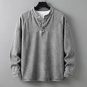 levne základní trička-SoftFade™ Pánské tričko Henley košile 100% bavlna acid wash tričko tričko top dlouhý rukáv jednobarevné solid vintage streetwear casual barvené faded washed stojáček Henley casual domů street jaro