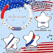  5pcs U.S. 250th Anniversary Beaded Bracelet Set Patriotic Red White Blue Surf Style Stretch Bracelets with 1776‑2026 Beads and Mini American Flag, Independence Day Jewelry, USA Celebration Accessories